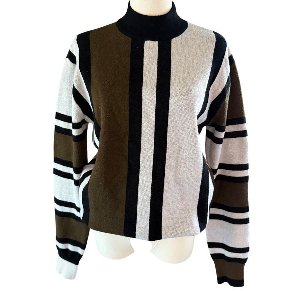 Grace Karin Striped Mock Neck Sweater Mens Small Colorblock Retro Fall Statement
